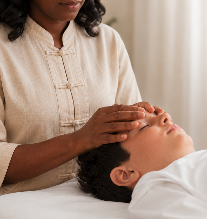 Child receiving gentle acupuncture care
